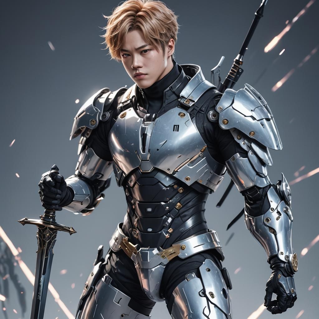 Cyberpunk Anime Warrior with Sword