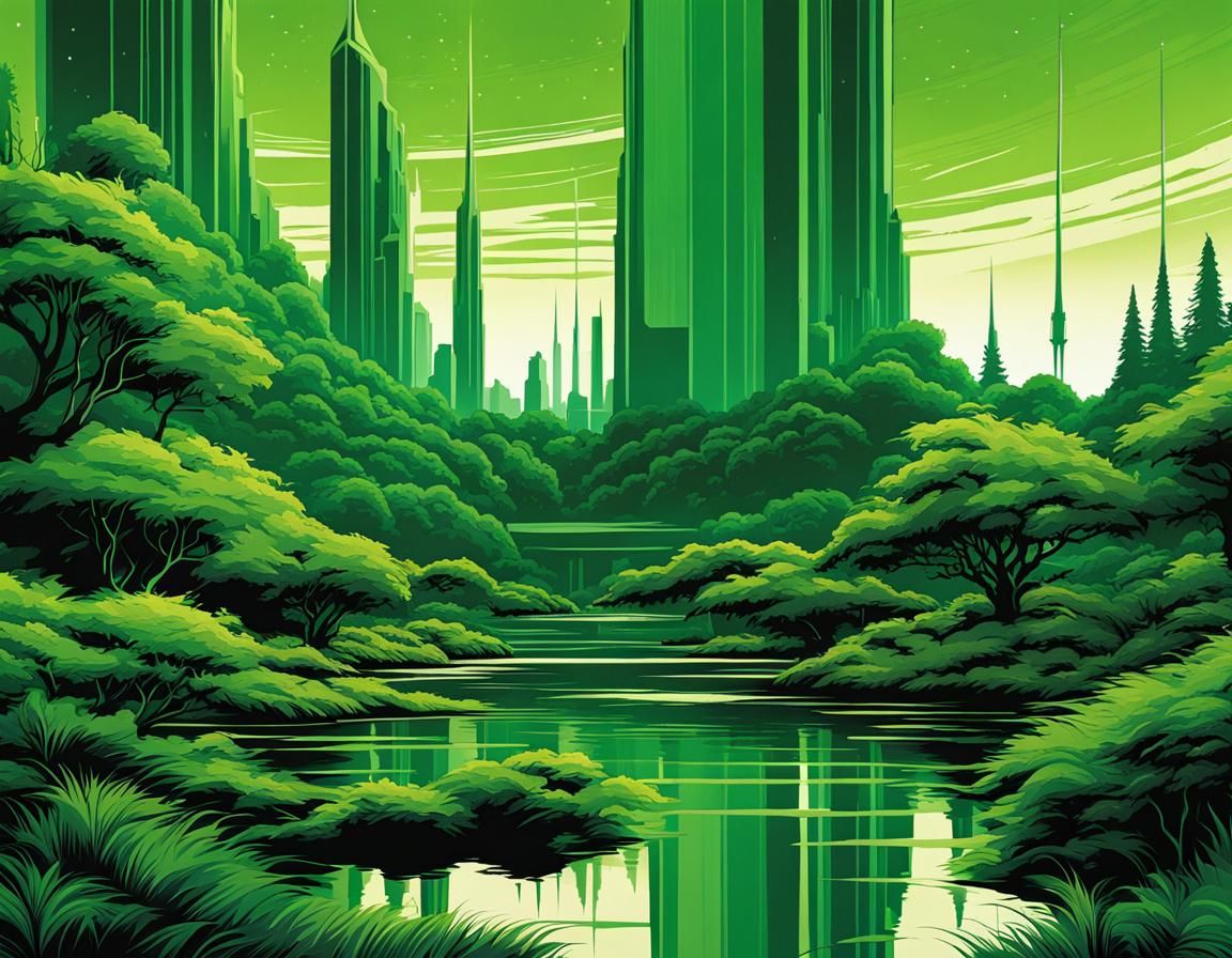 Utopian City Landscape in Comic Book Style
