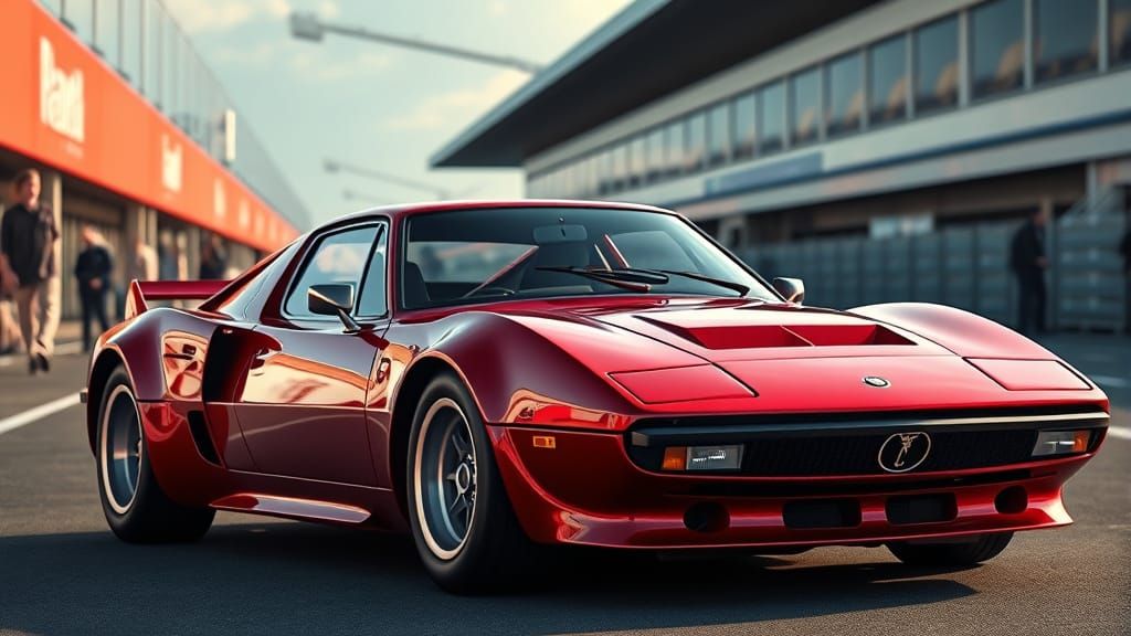 Retro-Modern Sports Car in Metallic Wine Red