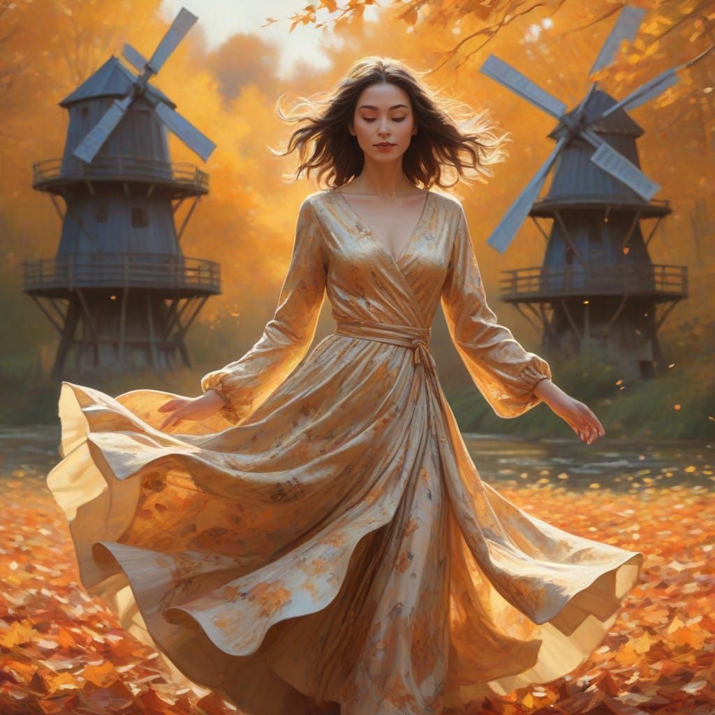 Ethereal Woman in Vibrant Autumn Landscape