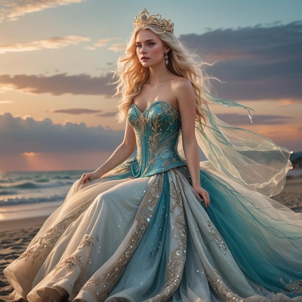 Ethereal Princess on White Horse, Art Nouveau Style