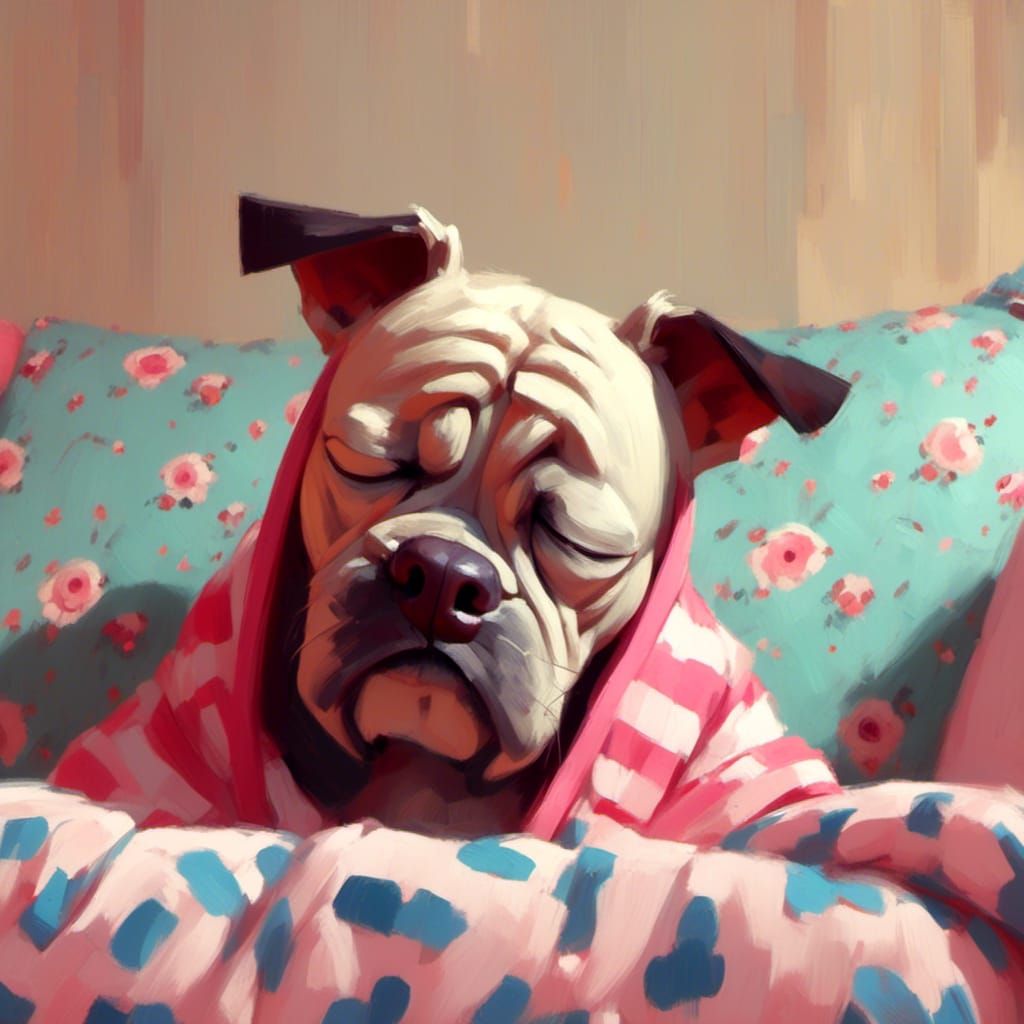 Exhausted Dog in Pajamas Expresses Tiredness