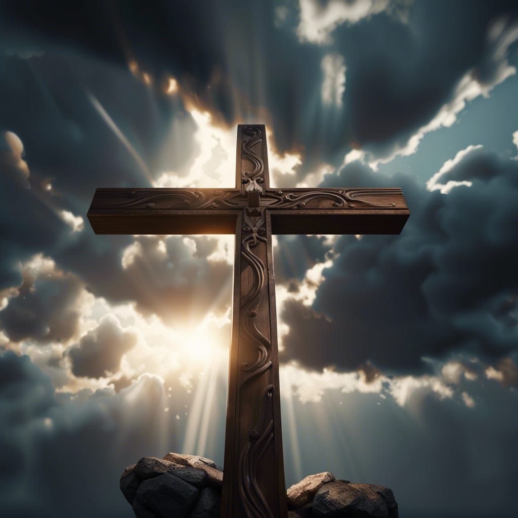 Wooden Cross with Sunlight in Cinematic 3D