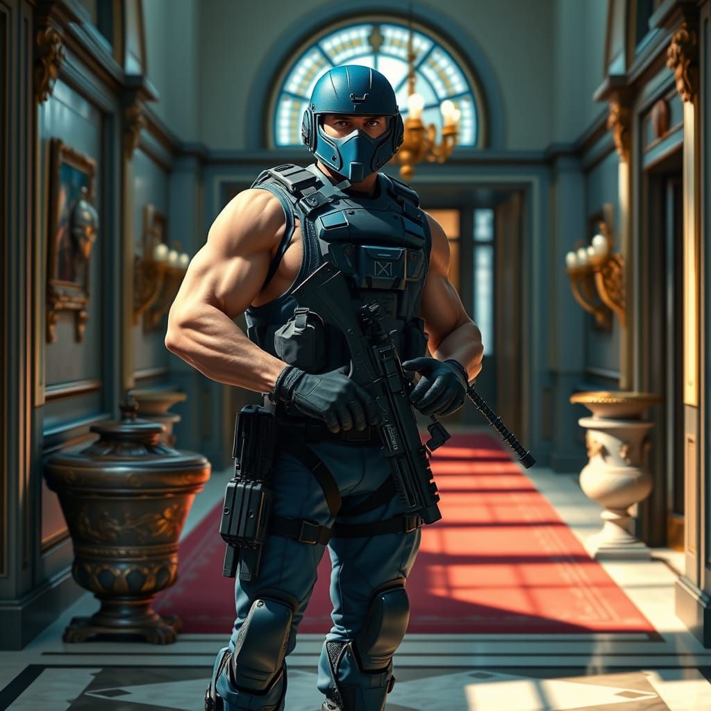 Soldier in Ornate Foyer