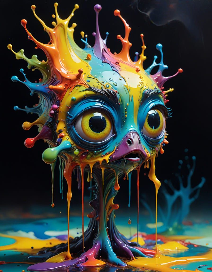 Surreal Fantasy Creature with Melting Eyes and Fur