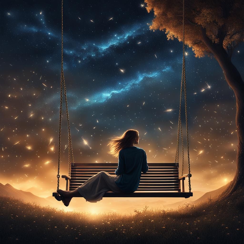Woman on Swing Watching Shooting Stars
