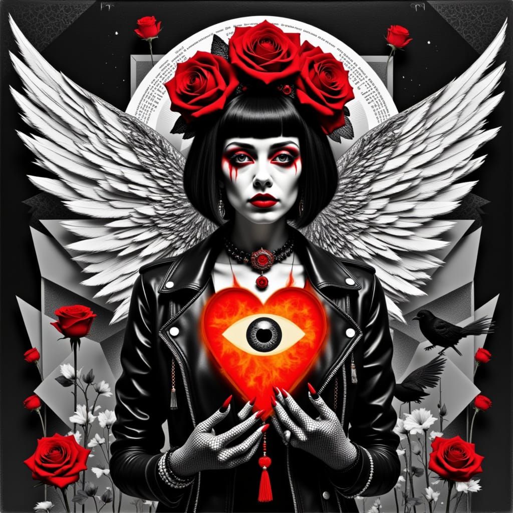 Gothic Woman with Sacred Heart in Dada Collage