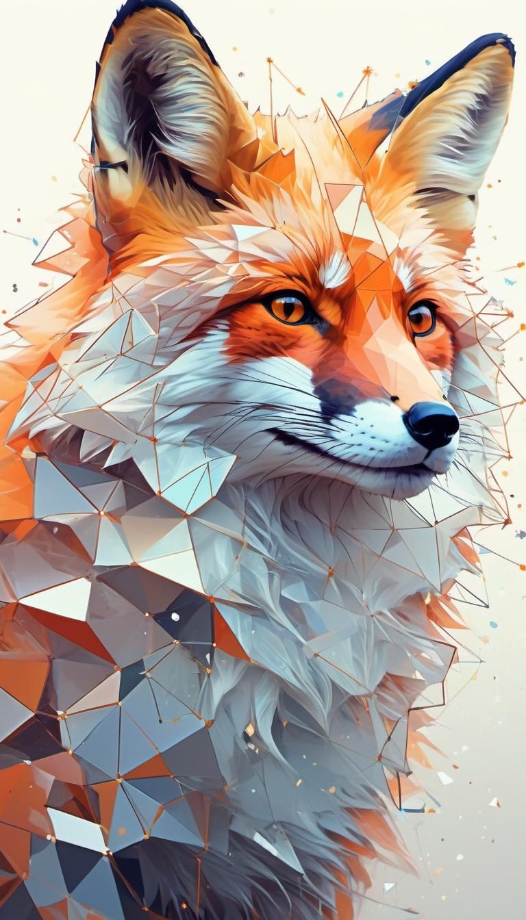 Geometric Fox Double Exposure in Anime Style