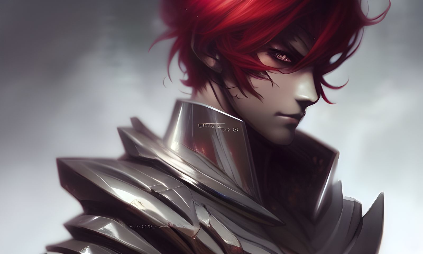 Sinister Anime Boy in Robotic Armor, Digital Art