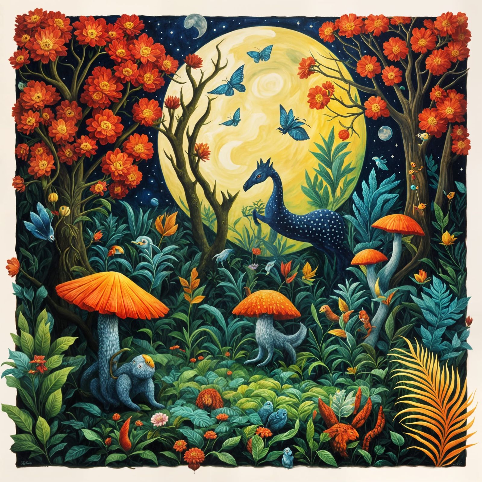 Fantastical Jungle Landscape in Rousseau Style