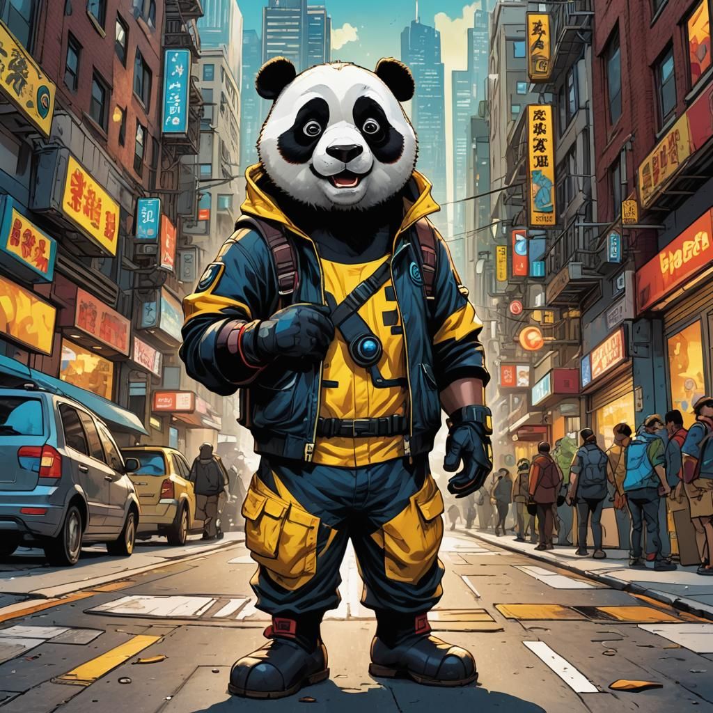 Panda in Minion Costume: Comic Book Art