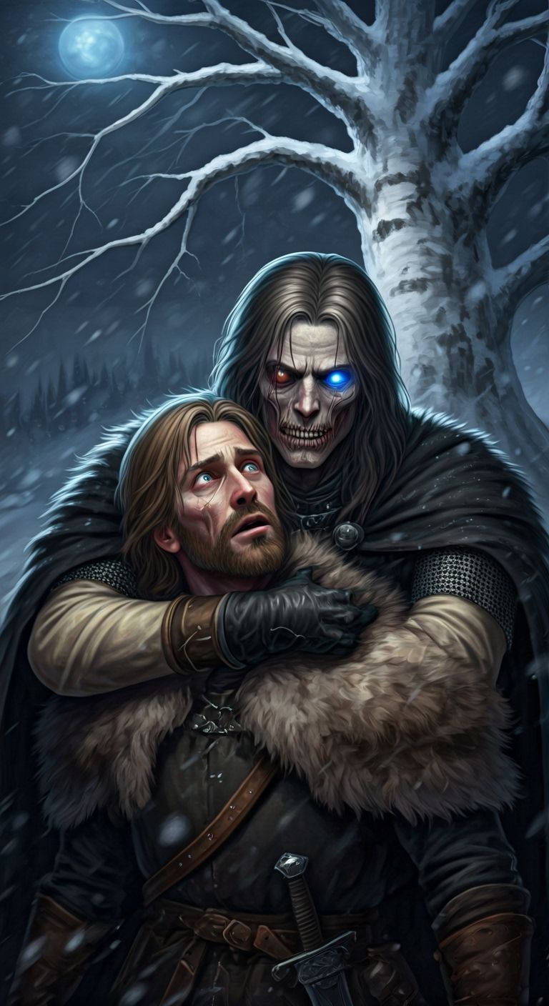 Zombified Knight Strangling Scout in Snowstorm
