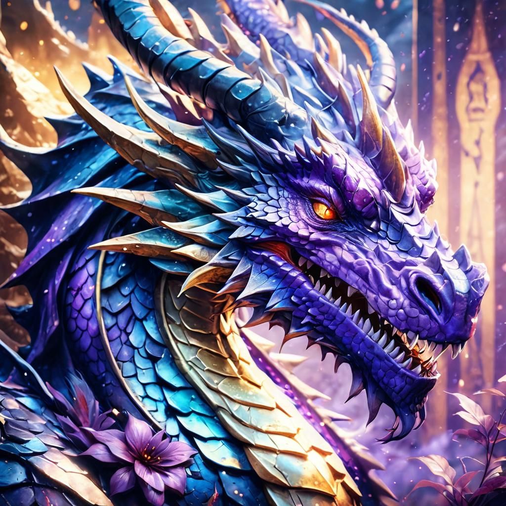 Crying Purple Dragon in Misty Mountains: Digital Art