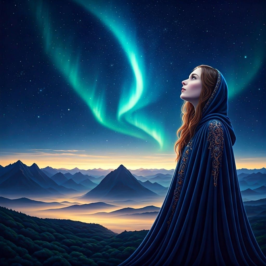 Mystical Stargazing Scene with Aurora Borealis