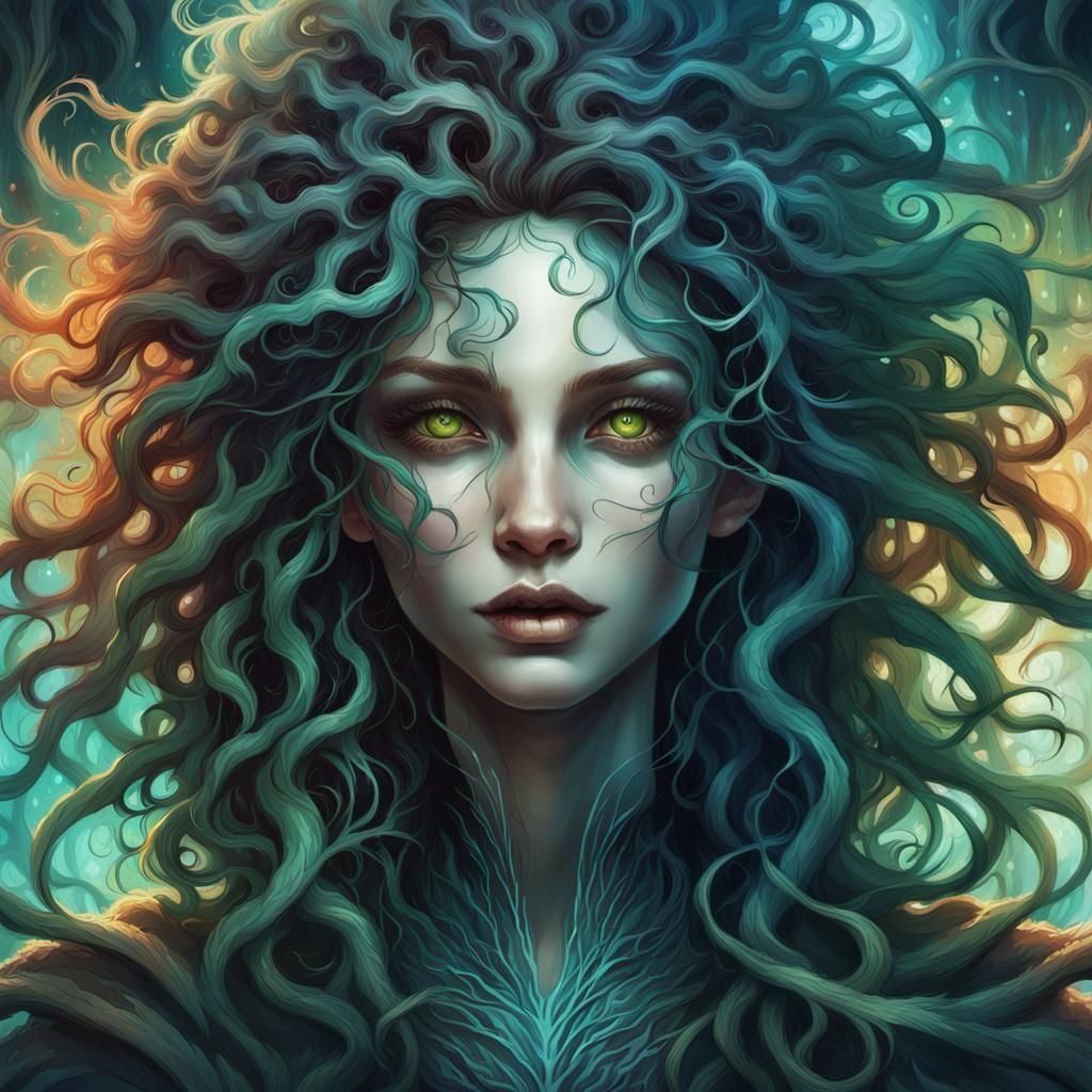 Ethereal Woman Portrait in Vibrant High-Fantasy Style