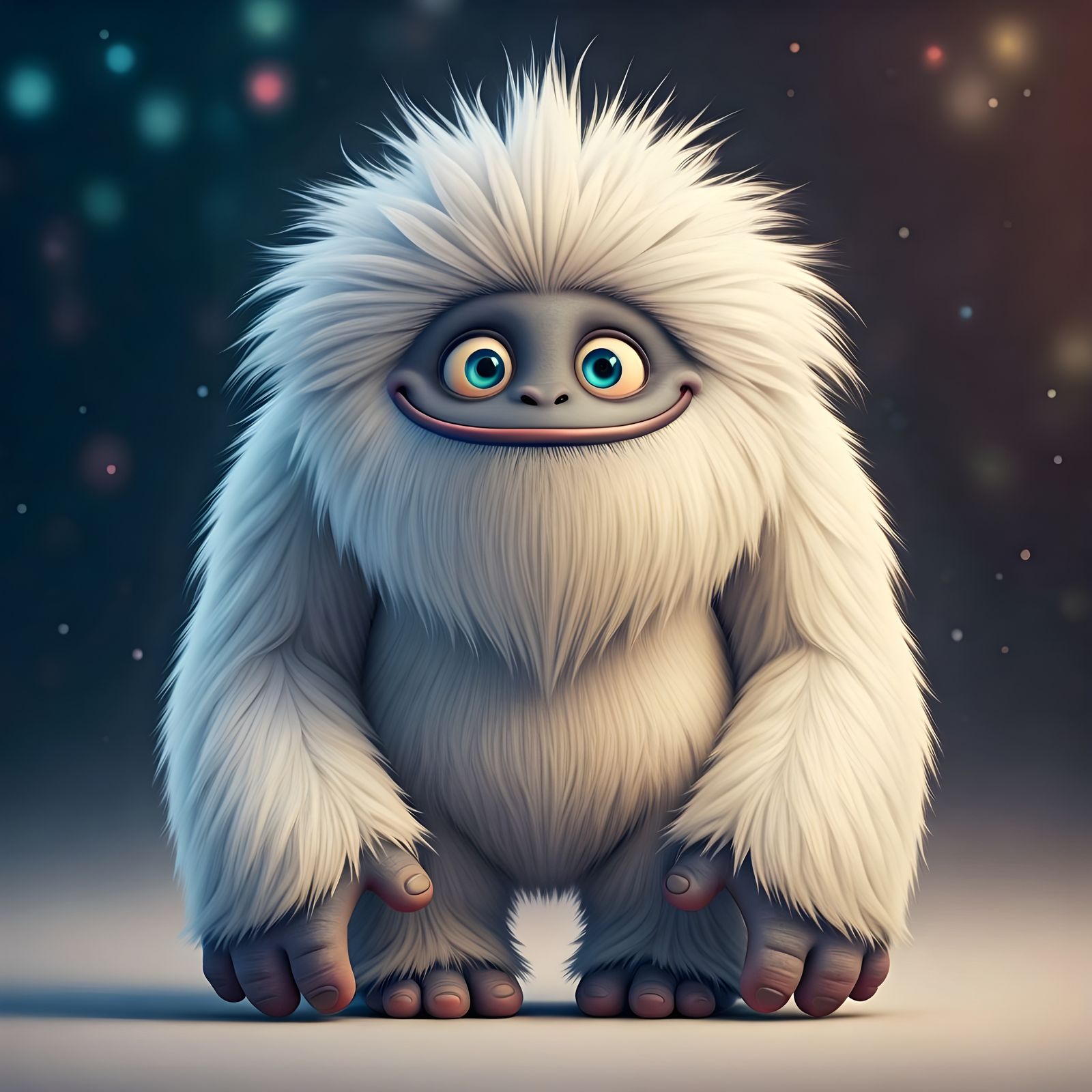Goofy Fluffy Yeti Caricature in Surreal Style