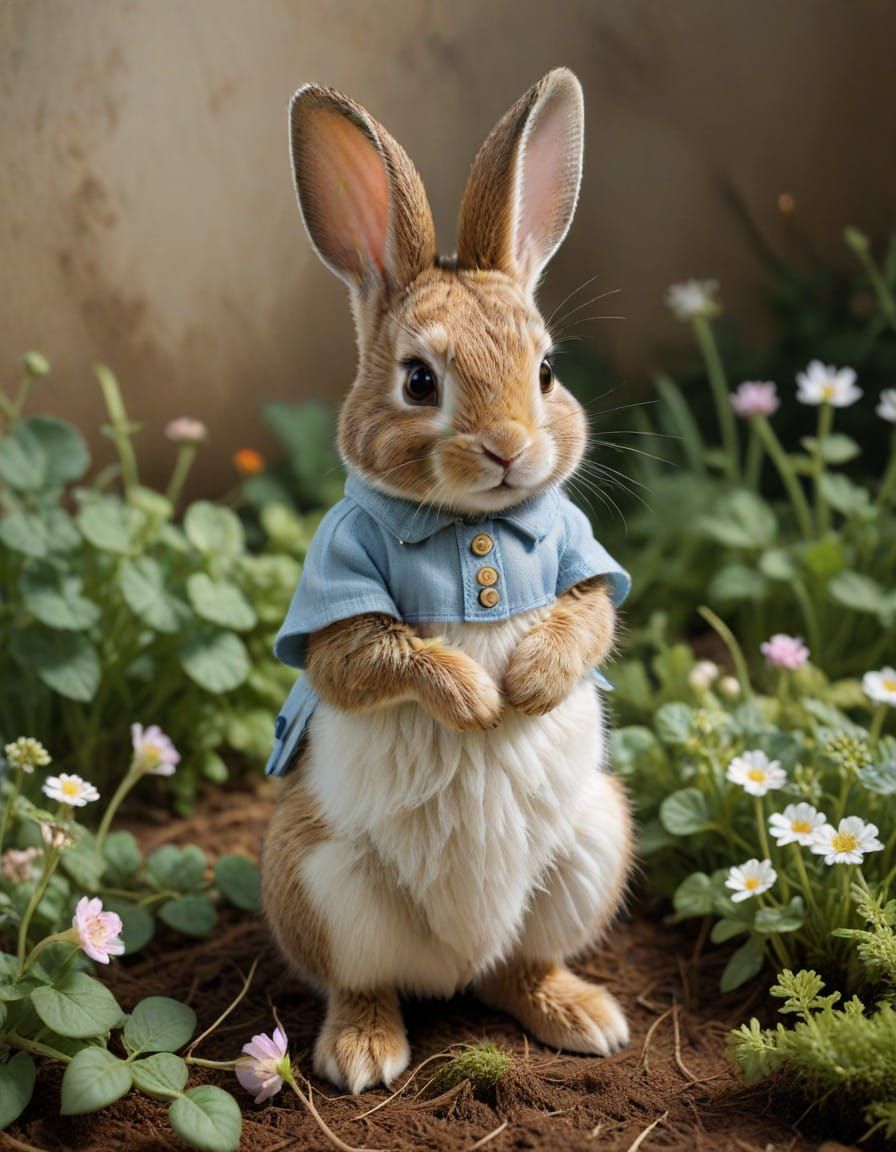 Whimsical Beatrix Potter-Style Baby Rabbit