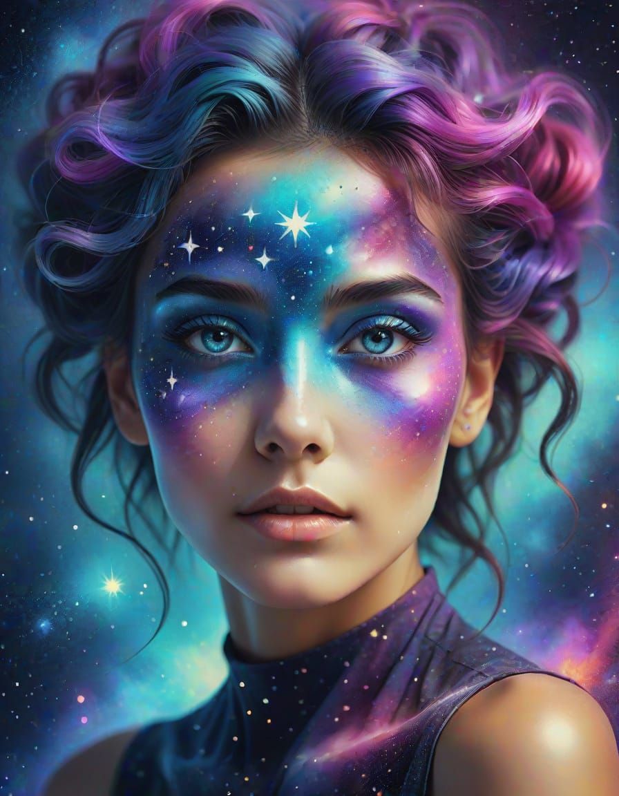 Cosmic Woman: A Surreal Digital Portrait