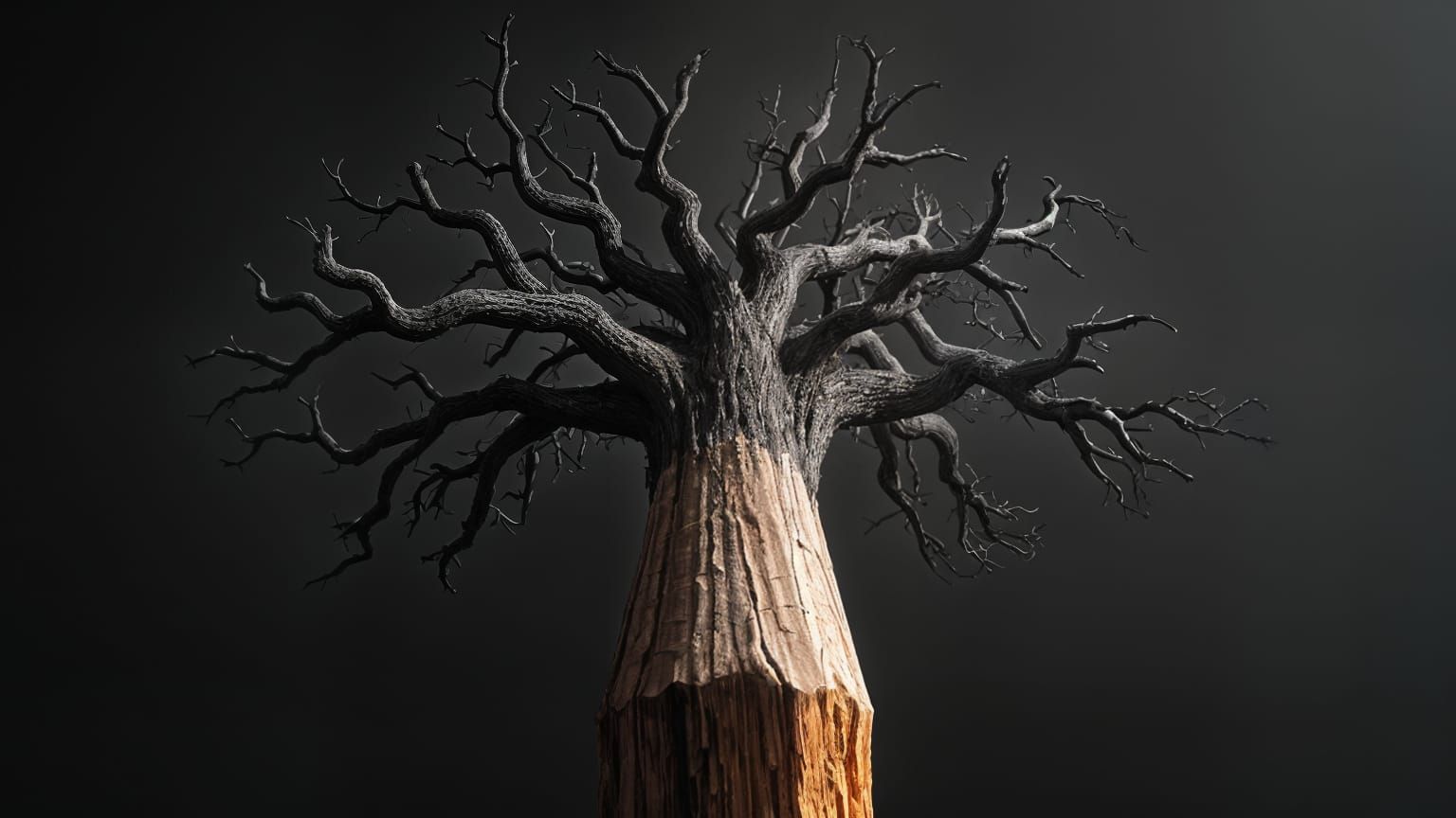 Pencil Becomes Tree in Charcoal Drawing Style
