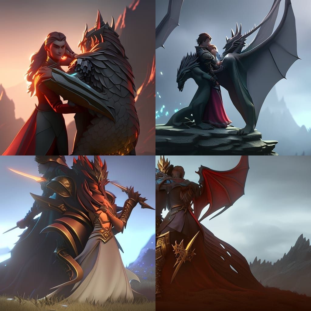 Dragon Prince and Princess Hug: Dark Fantasy Art