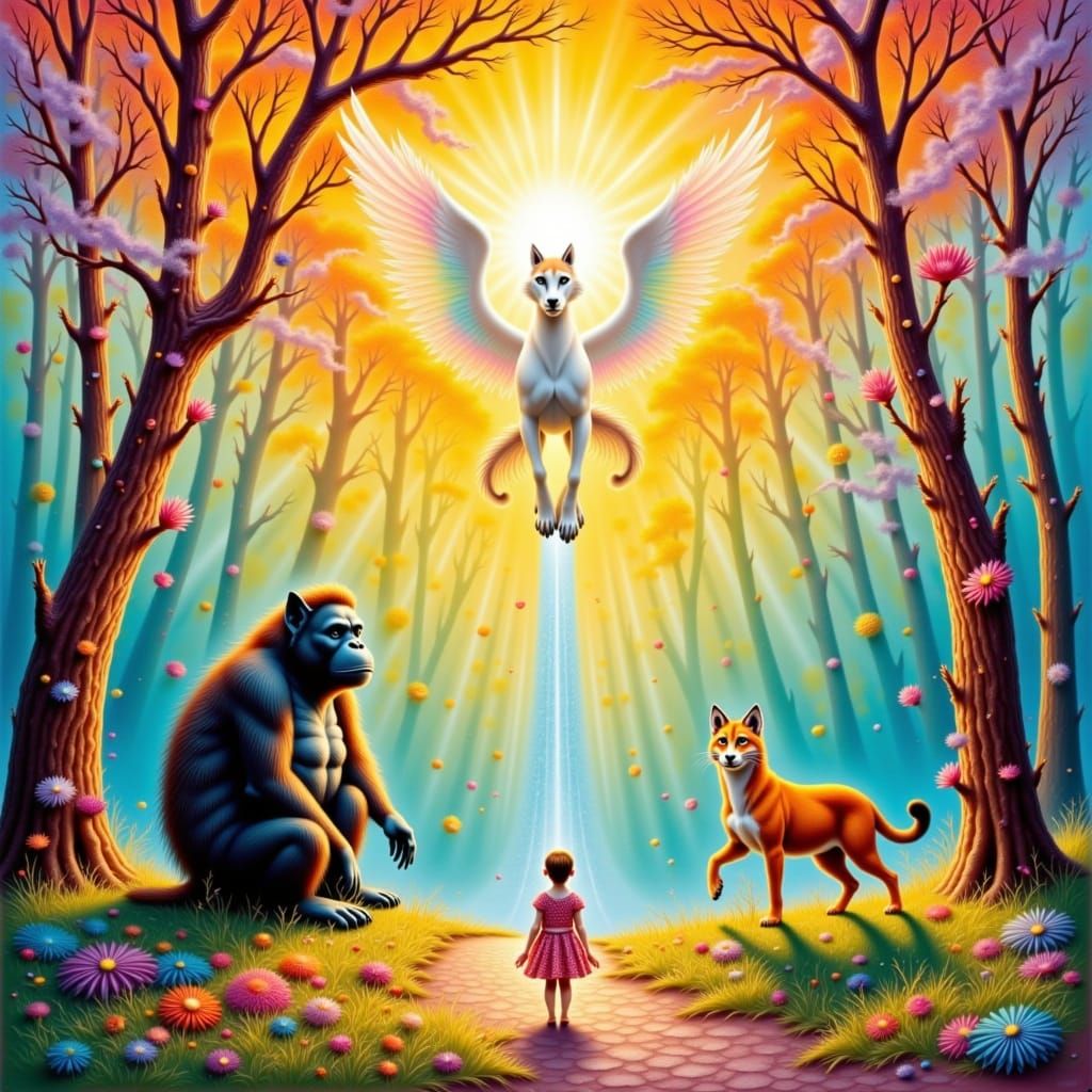 Mythical Creatures in Vibrant Impasto Layers