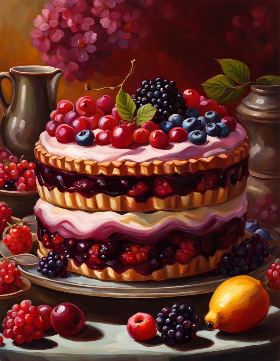 Berry Pie and Coffee: Impasto Painting of a Woman