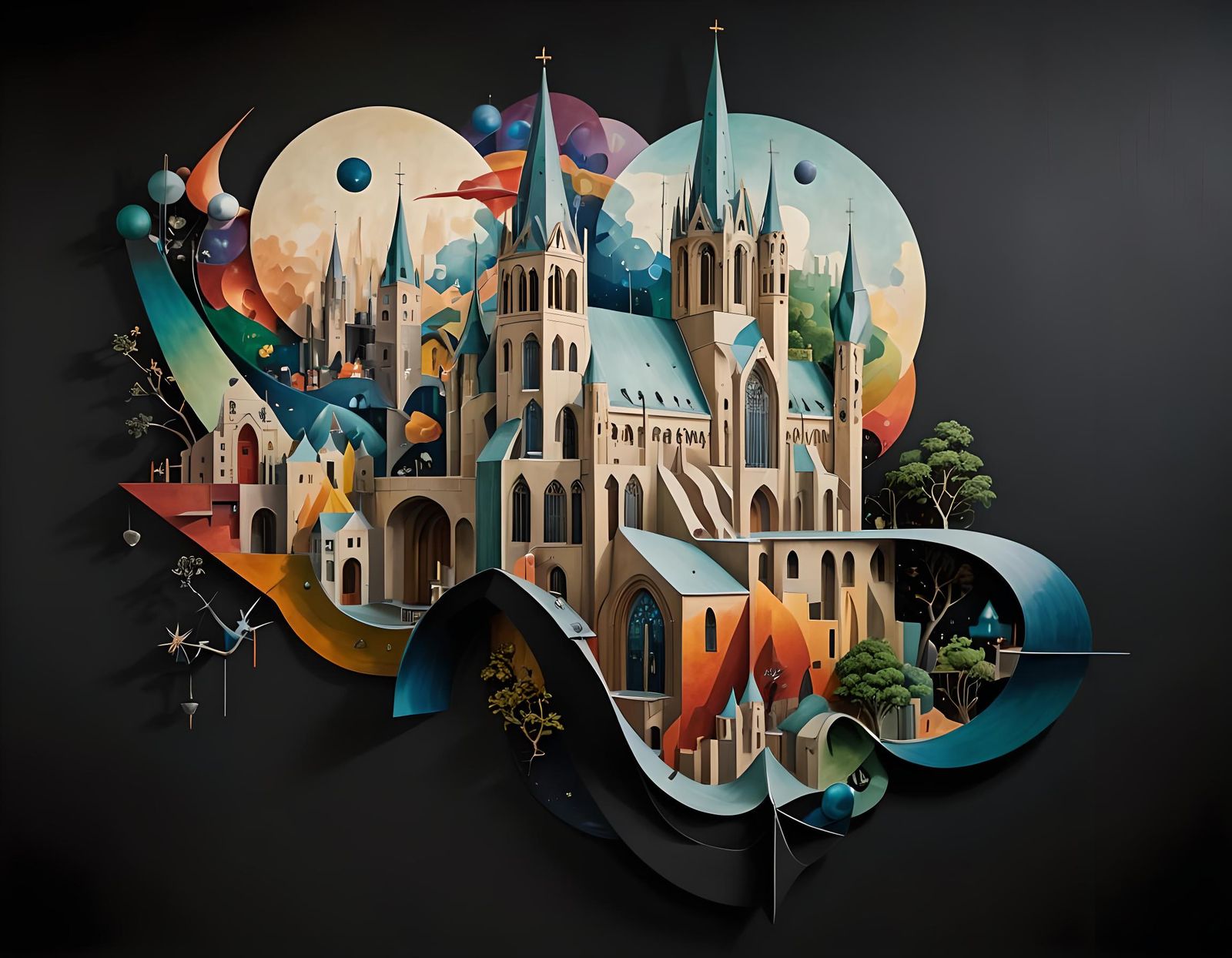 Cathedral Mural in Science Fiction Art Deco Style