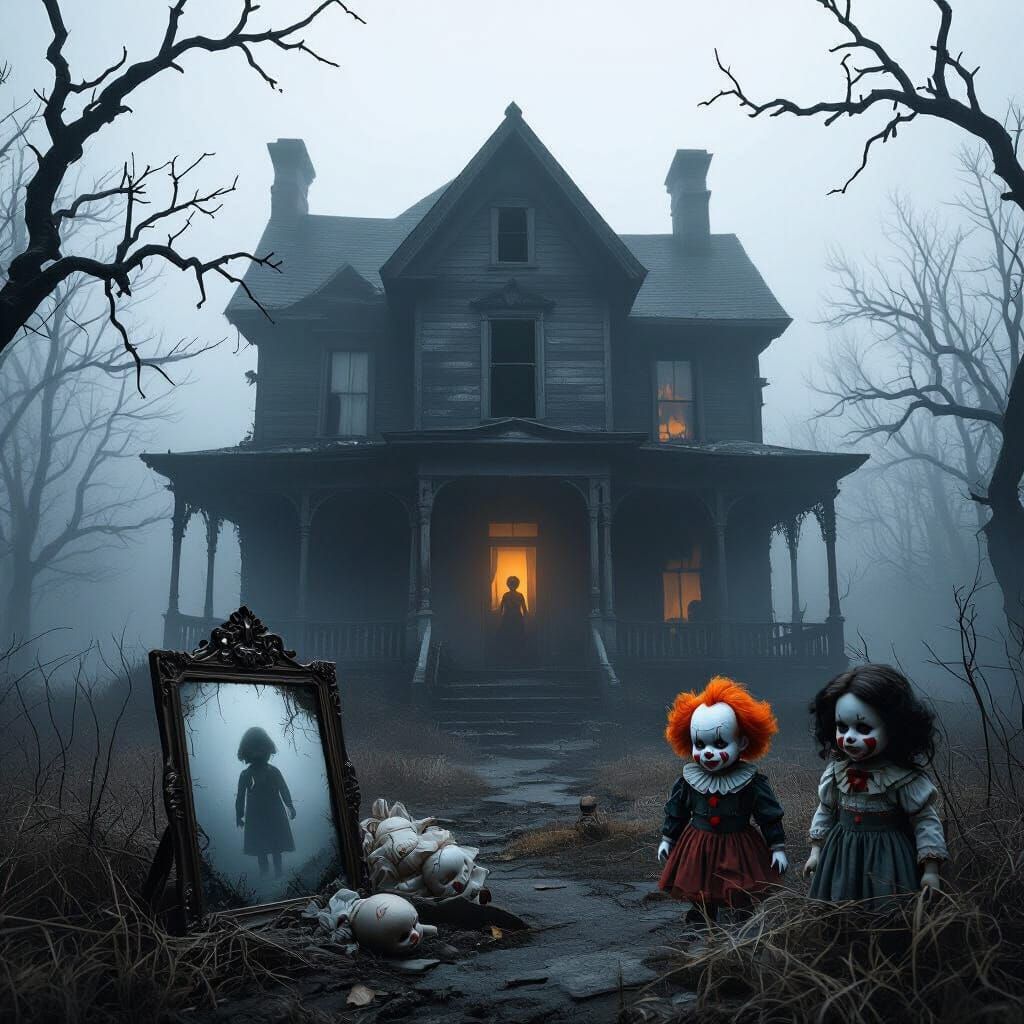 Ultra-Realistic 3D Haunted House Background in Fog