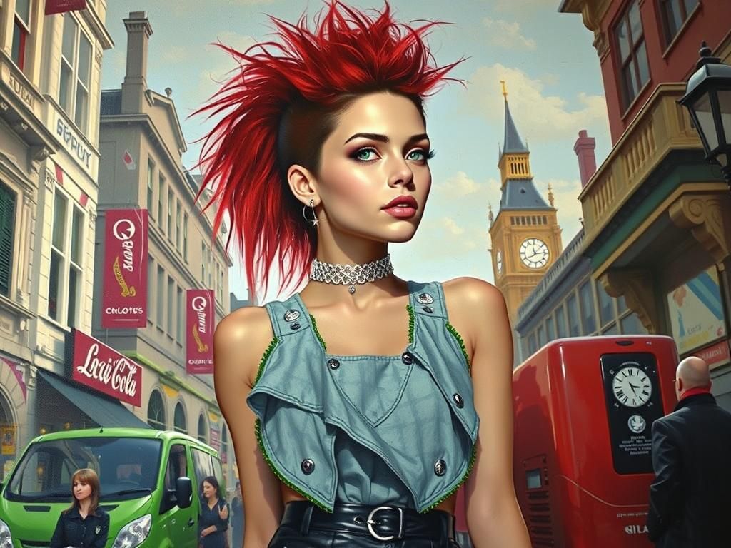 Hyperrealistic Punk Girl Oil Painting in London