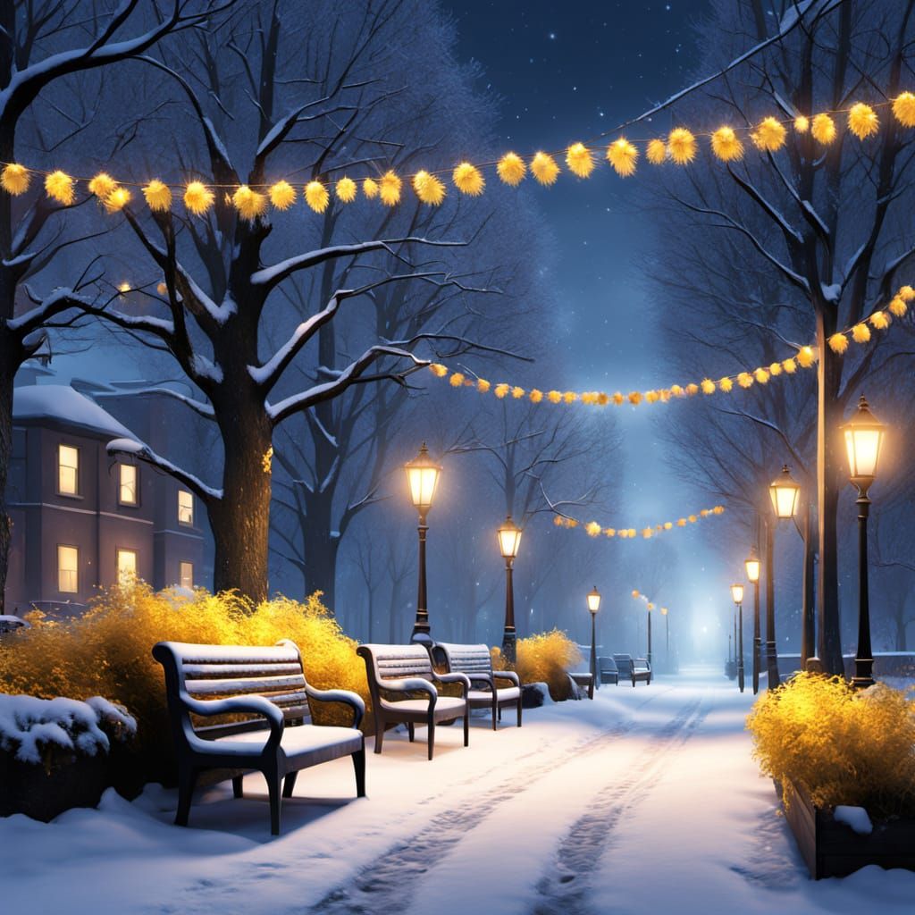 Snowplow in Park at Twilight Digital Matte Painting