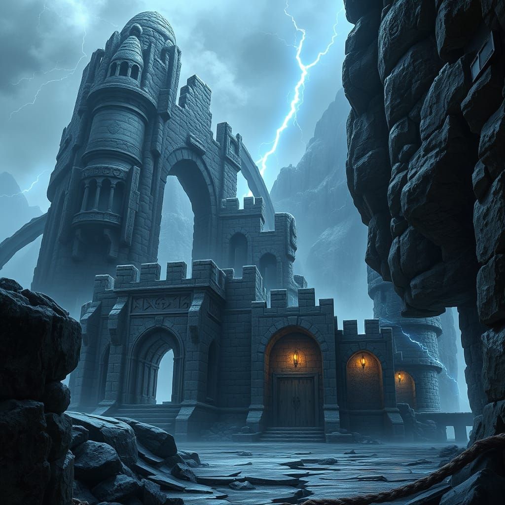 Abandoned Dwarven Stronghold on Windswept Peaks in a Mysteri...