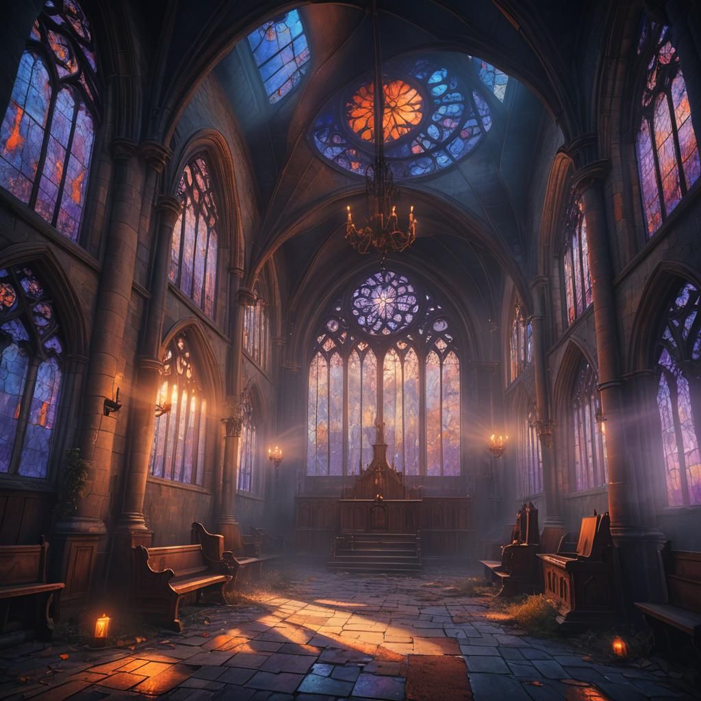Eerie Abandoned Church in Dark Fantasy Style