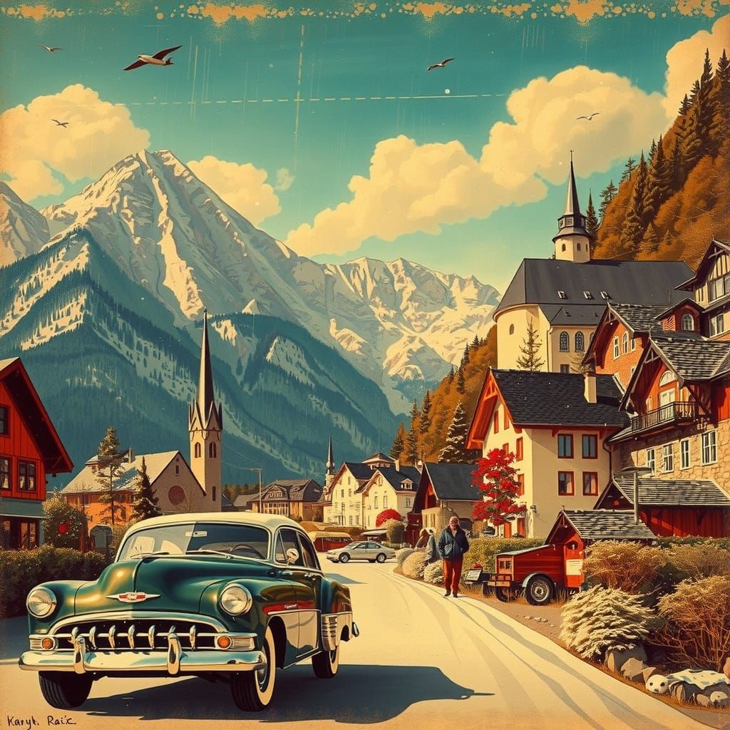 Vibrant Winter Wonderland in Whimsical Watercolor Style