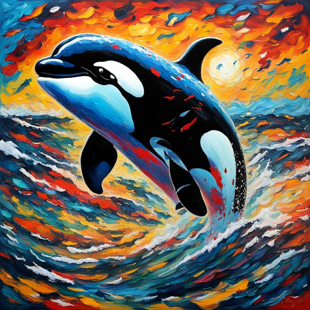 Orca Leaping: A Neo-Impressionistic Oil Painting