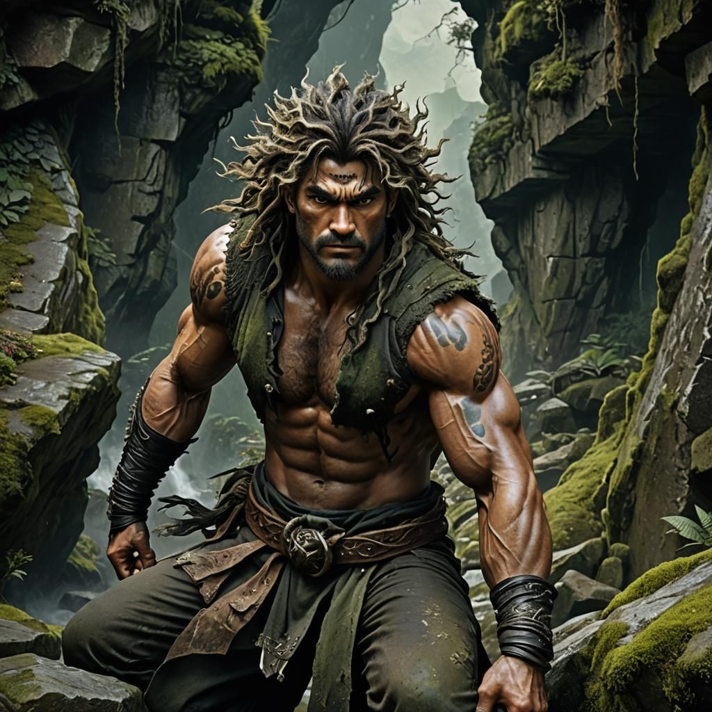 male earth genasi martial artist. detailed matte painting, d...