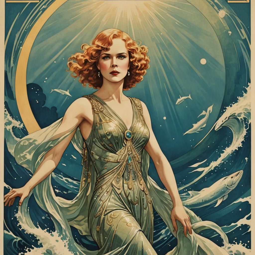 Art Deco Movie Poster: Sea Goddess on Ocean Planet