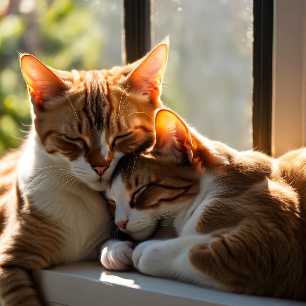 Sunlit Slumber: Two Cats Sleeping