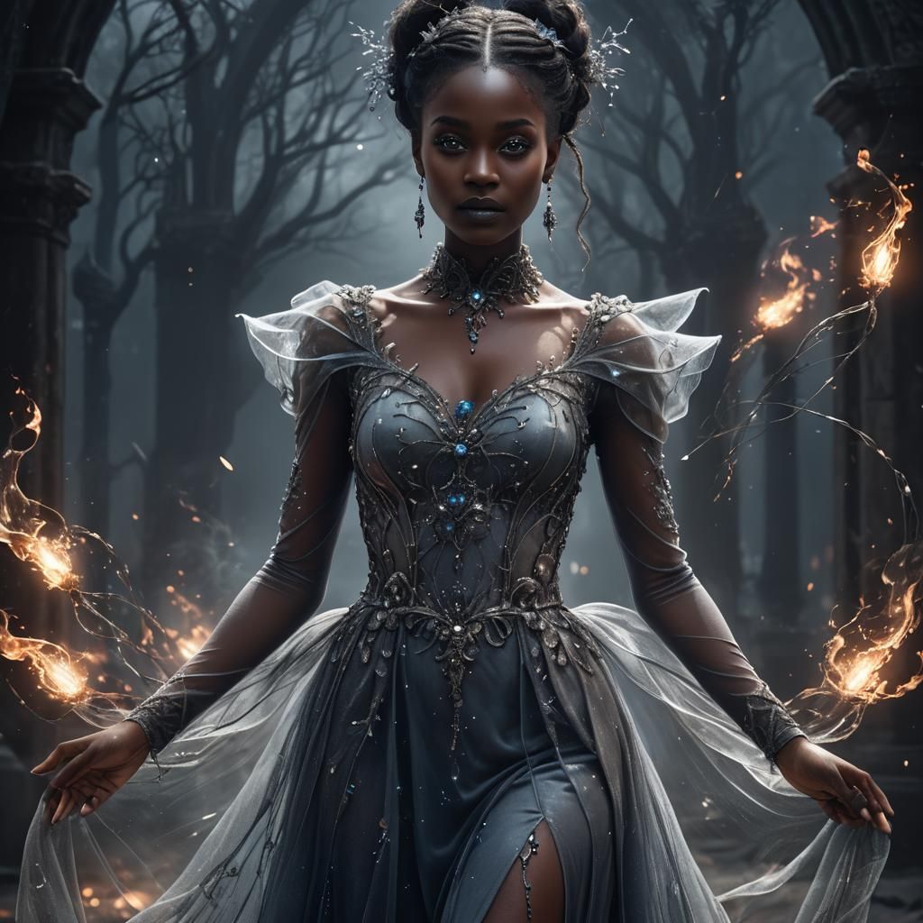 Surreal Gothic Woman in Transparent Gown, Digital Art