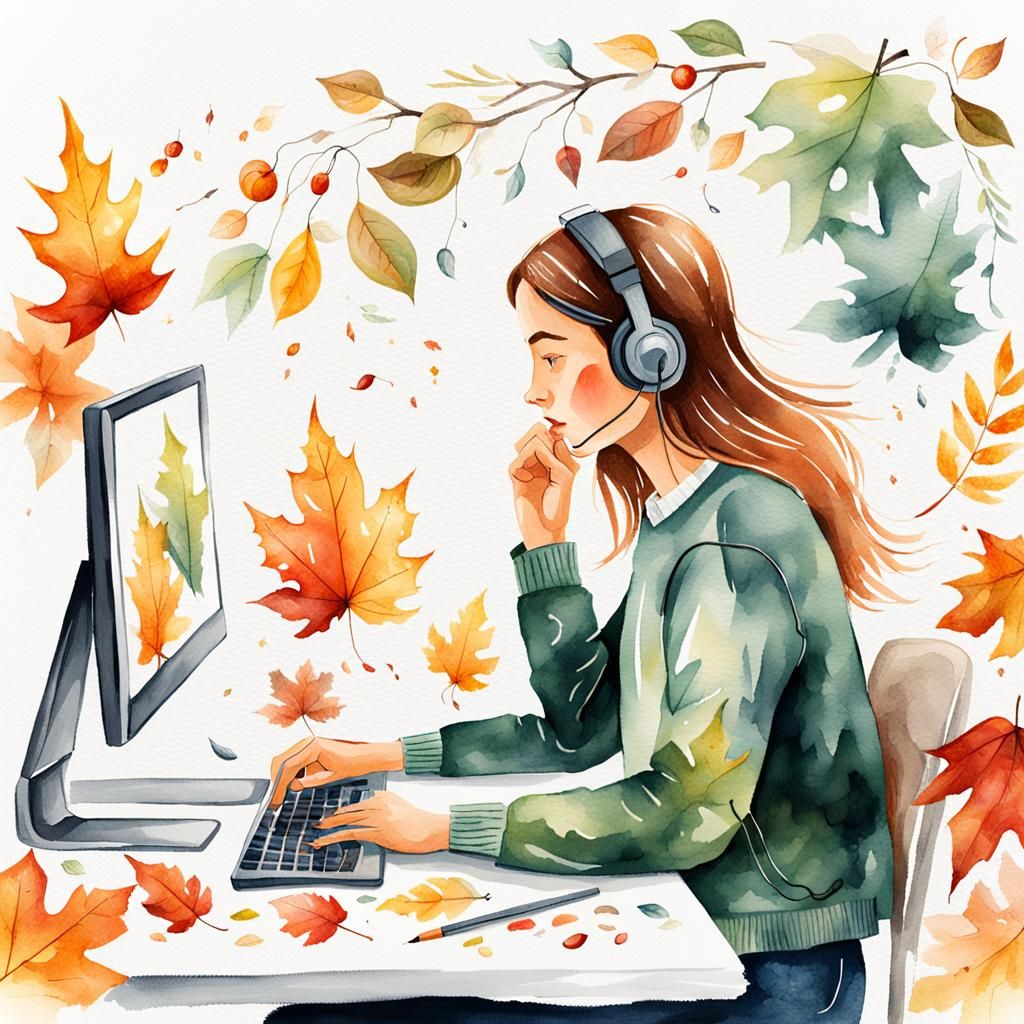 Cozy Autumnal Scene with Person at Computer