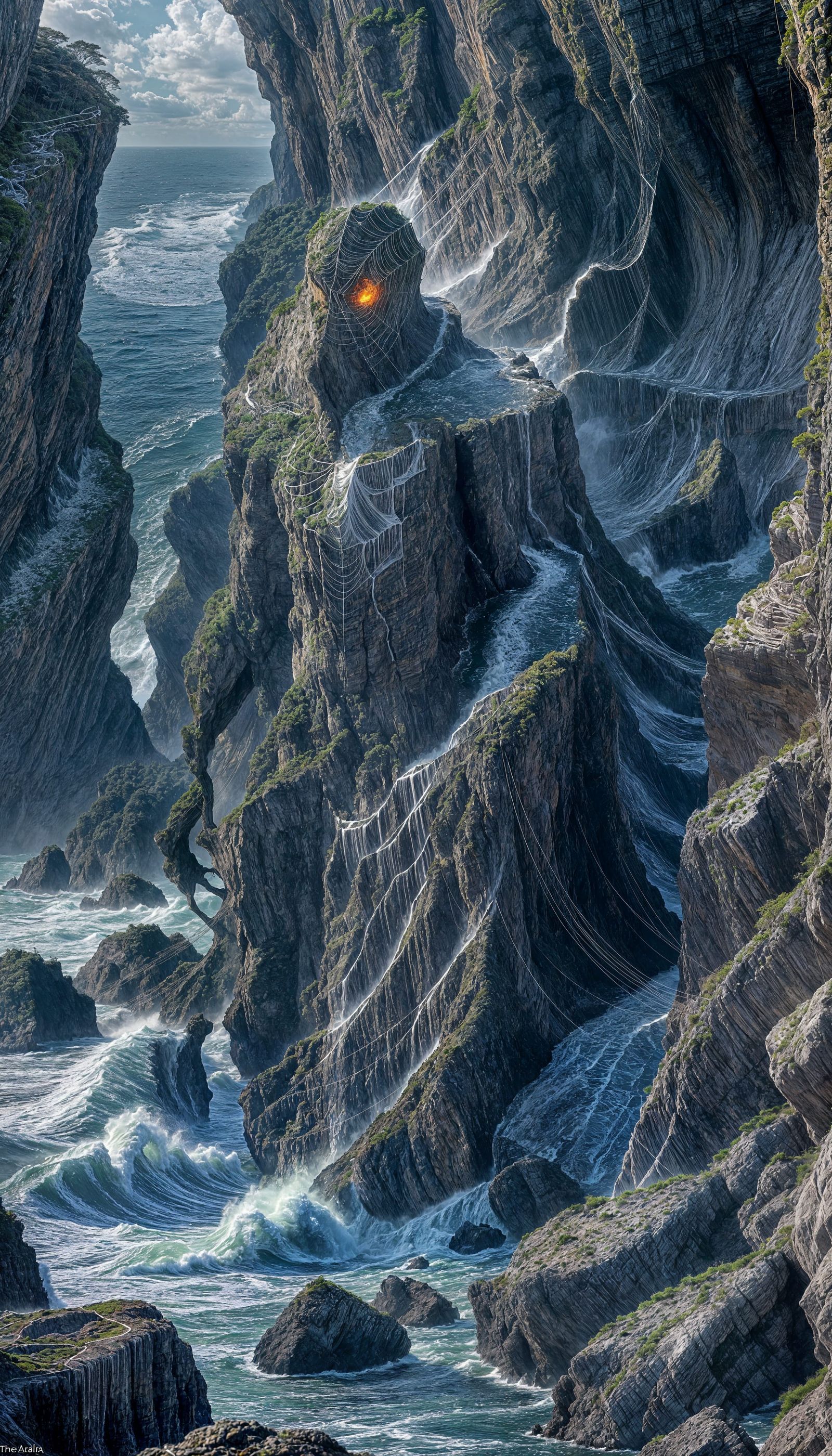 Spiderweb Ocean Crashing on Hellish Cliffs