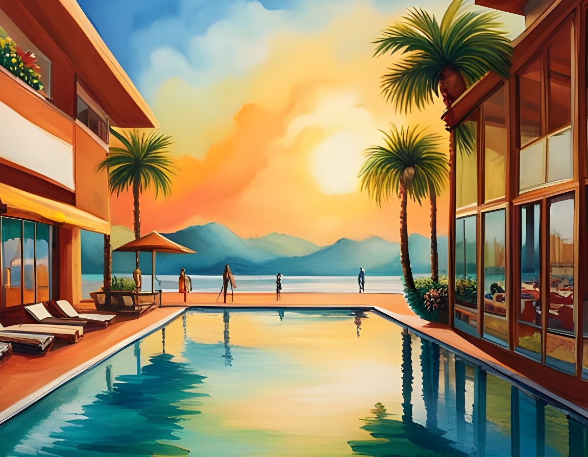 Vibrant Poolside Scene with Cocktails and Sunshine