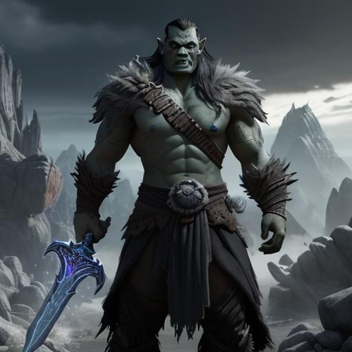 Epic Half-Orc Warlock with Glowing Sword