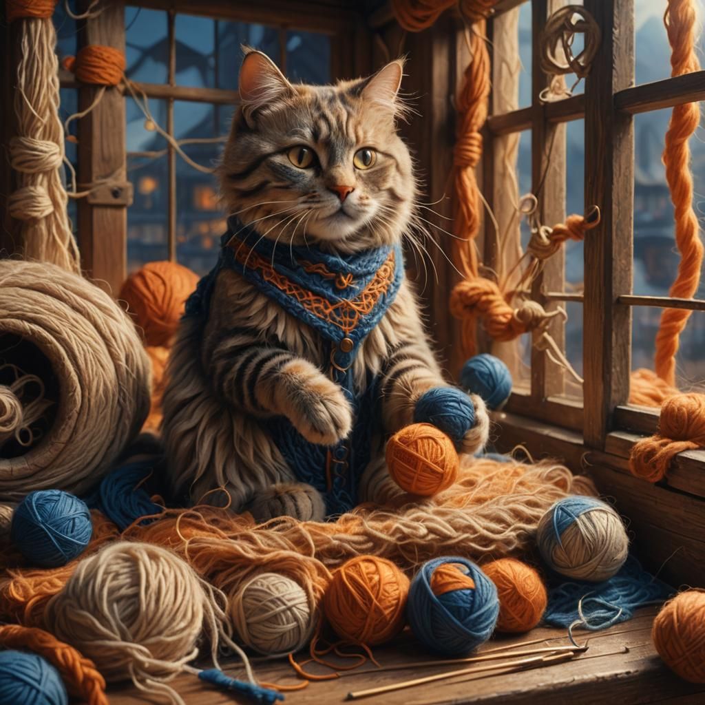 Wool Cat Plays in Cozy Loom Room