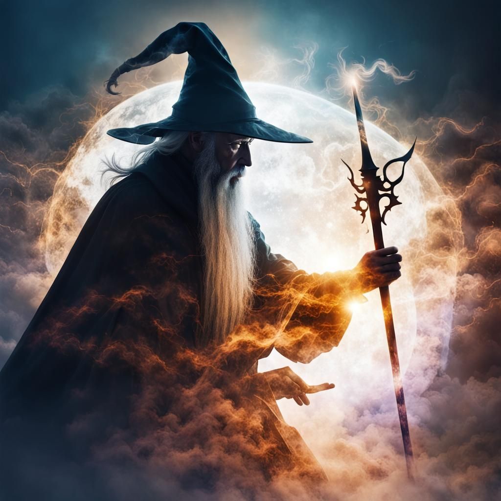 Epic Fantasy Battle Inside Wizard Silhouette