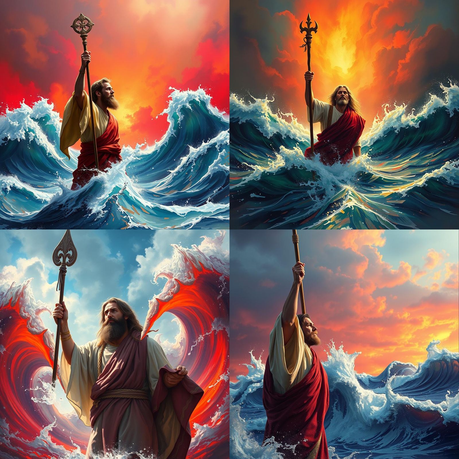 Moses Parts the Red Sea: Hyperrealistic Splash Art