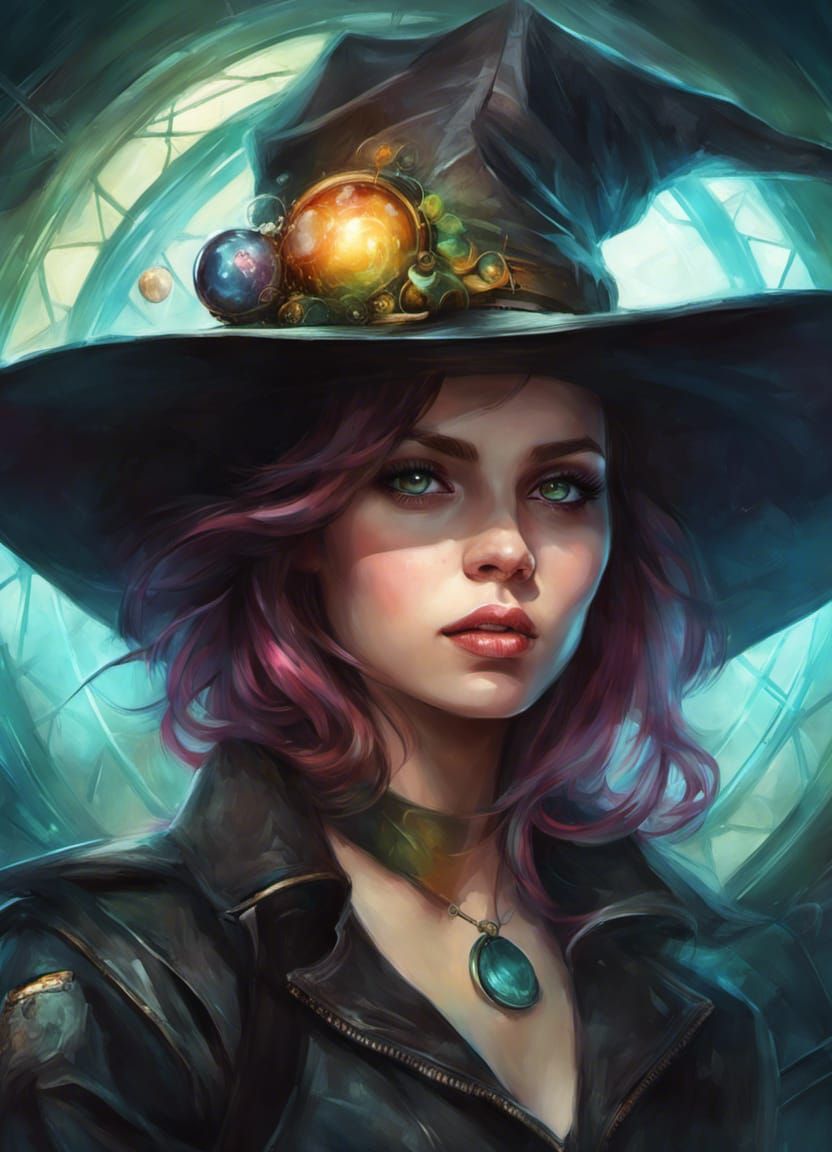 Aetherpunk Witch Portrait in Magical Lab