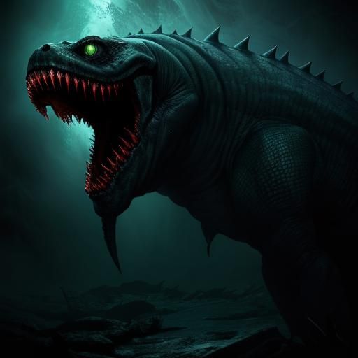 Lovecraftian Horror: Diver and Reptilian Sea Monster