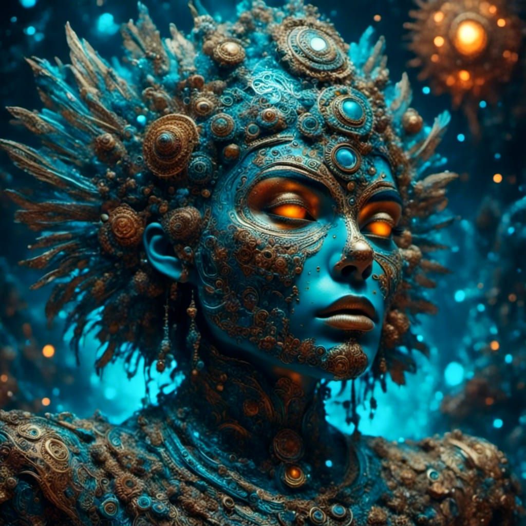 Aztec Design with Futuristic Filigree and Stucco