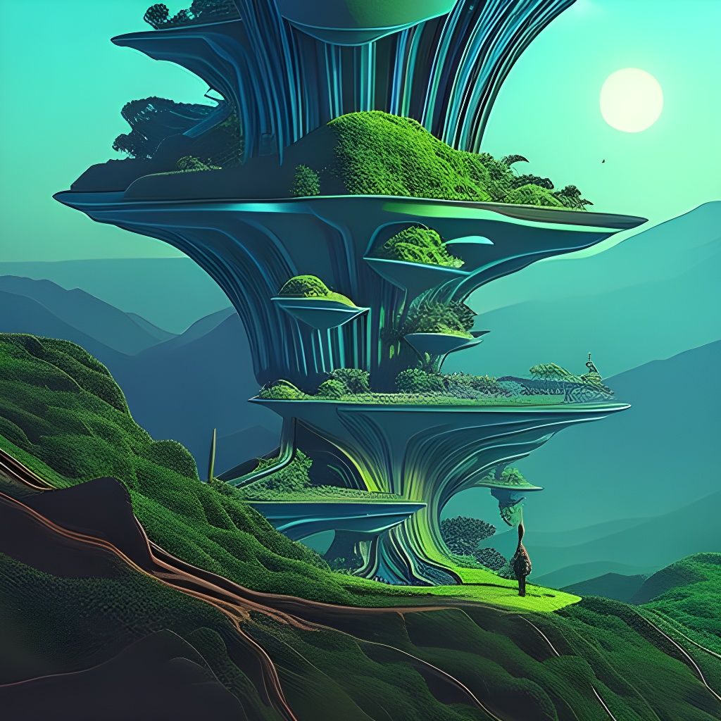 Vibrant Vegetation in Retro Sci-Fi Line Art