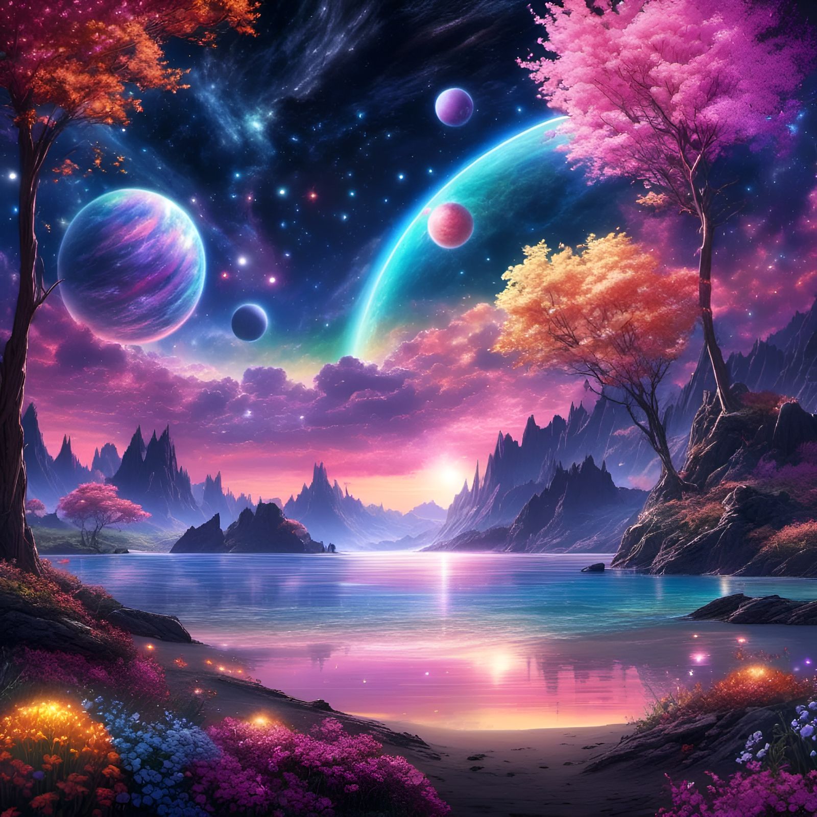 Glowing Nebula Flower Cove with Aurora Reflection